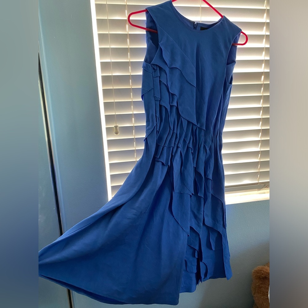 COS Blue Waterfall Layered Pocket Linen Mini Dress   Women's Size 2